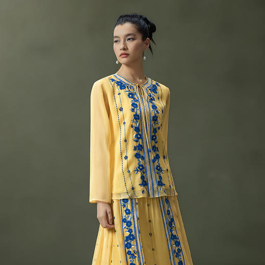 【林栖设计小店】手工钩花|松花黄桑蚕丝印花宽松百搭2026夏新款衬衫上衣 商品图6