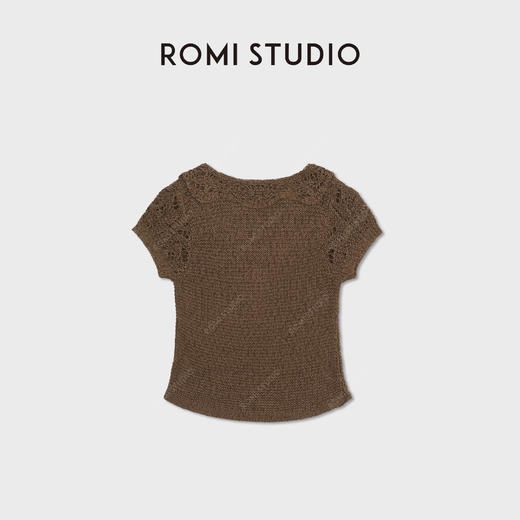 ROMI STUDIO“文艺复古”轻量化高弹针织V领镂空修身短袖RWDSSL3042 商品图1