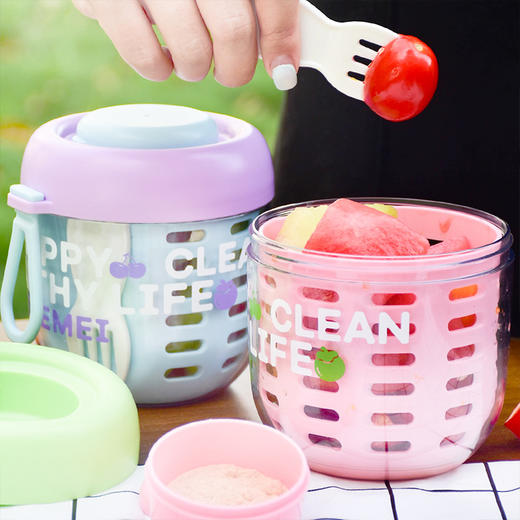 【易清洗！加厚材质】ins便携式水果杯随行水果沙拉杯户外沙拉杯露营饭盒水杯手提上班。xb 商品图1