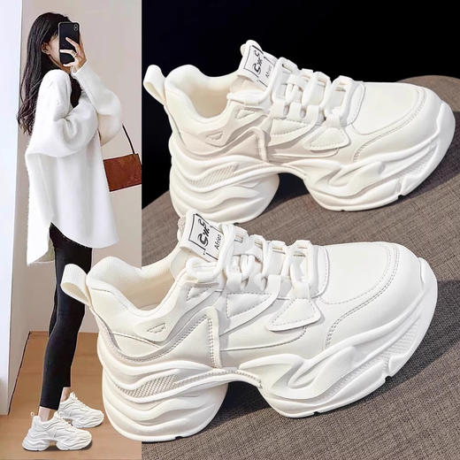 真皮厚底增高小个子老爹鞋女鞋春夏季新款轻便休闲运动鞋 商品图1