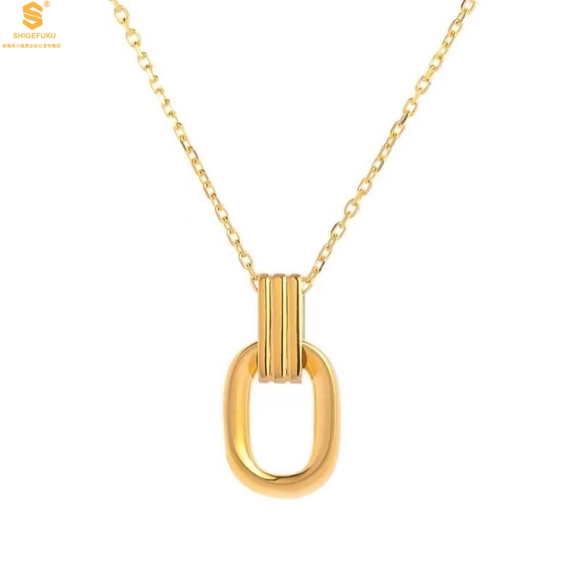 【香港周六福黄金钻石首饰】K金环环相扣吊坠 赠：K金项链