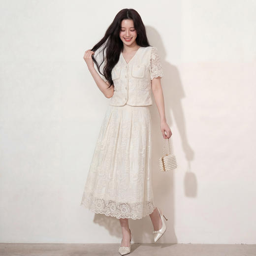 奢姿大码2026夏季重工蕾丝刺绣小香风两件套胖妹妹遮肉气质套装9962960128 商品图4