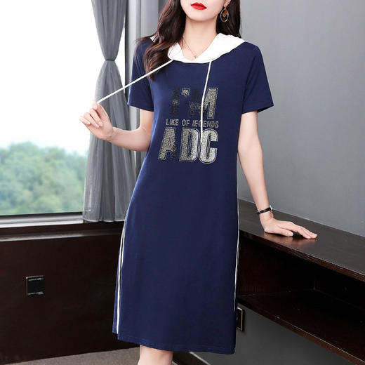 纯棉休闲连衣裙大码胖mm显瘦遮肚短袖卫衣裙子女减龄夏装2026新款 商品图2