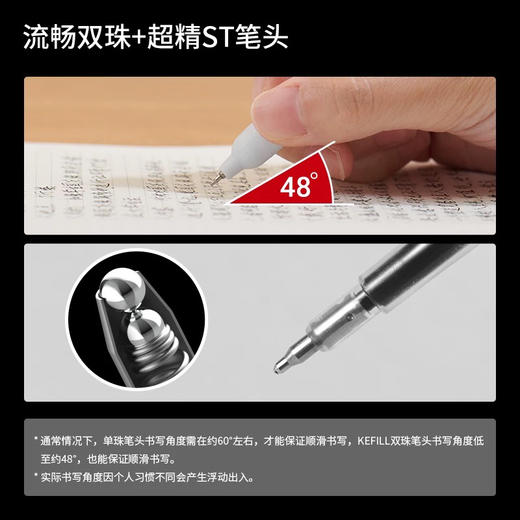 KACO超精ST双珠中性笔替芯亚规按动0.5mm速干笔芯黑色 商品图1