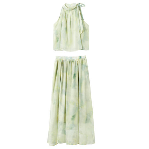 【限时秒杀】西遇挂脖两件套夏季新款套装法式度假风清新晕染绑带搭同色半身裙P1841579P1841579 商品图3