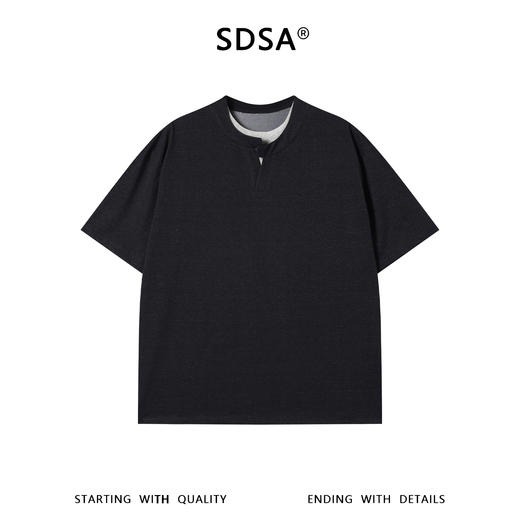 SDSA男装2026新款高贵轻奢老钱风拼接双层领短袖T恤百搭宽松上衣 商品图0