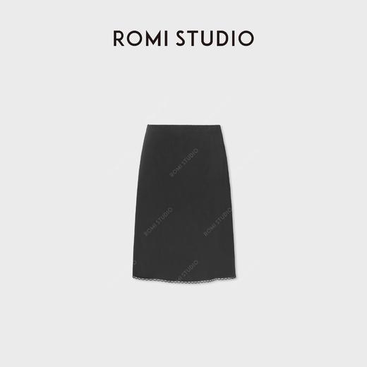 ROMI STUDIO100%桑蚕丝素绉缎蕾丝花边微A半身裙RWDRXX3172 商品图1