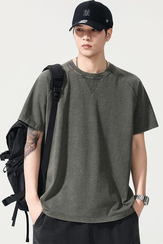 【DYG】【纯棉】大依优型大码男装V形螺纹领短袖T恤宽松休闲百搭短袖上衣 商品图5