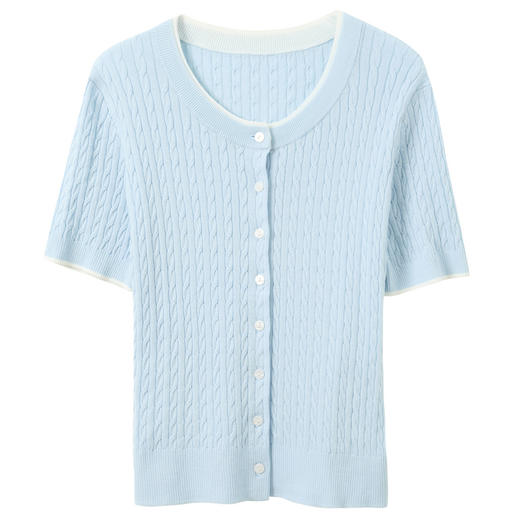 【莱赛尔】三彩2026夏季新款绞花针织衫圆领毛衫短袖开衫M 商品图4