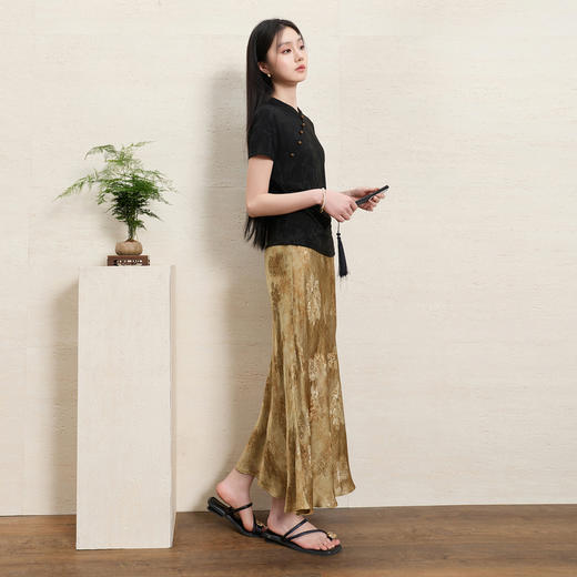 三彩【素影摇光】2026夏季新款新中式提花半身裙鱼尾裙A字长裙C 商品图3