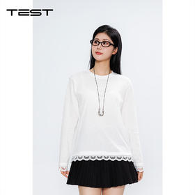 春上新小众设计感蕾丝花边拼接长袖T恤1261047