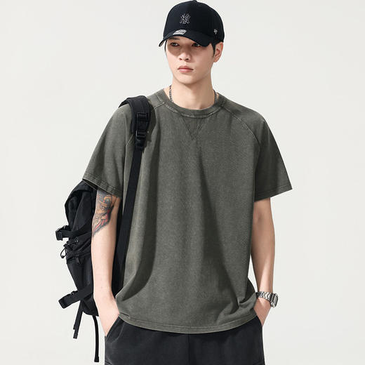 【DYG】【纯棉】大依优型大码男装V形螺纹领短袖T恤宽松休闲百搭短袖上衣 商品图1