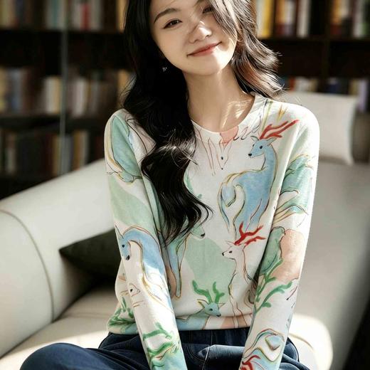 山水水墨~水溶羊毛圆领针织宽松显瘦长袖 商品图0