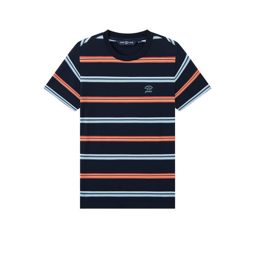 【棉混纺】德鲨短袖圆领T恤男2026夏新款条纹撞色休闲上衣打底衫 商品图4