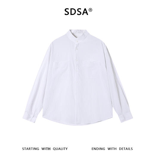 SDSA男装2026新款高贵轻奢日系复古撞色条纹立领长袖衬衫百搭休闲 商品图0