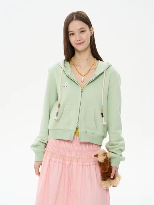 heris/H61108/航海帆船刺绣 彩色手工绕线帽绳 短款拉链卫衣开衫外套 商品图0