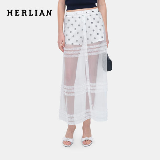 HERLIAN 2026年夏季新品叠层波点短裤网纱裙女甜美风中长半身裙 商品图0