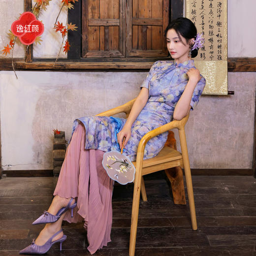 逸红颜《若玫》26夏新款弹力针织浪漫莫奈风玫瑰定位花改良旗袍女 商品图1