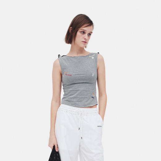 HERLIAN 2026年夏季新品签字系列条纹女士无袖绑带百搭时尚T恤 商品图2