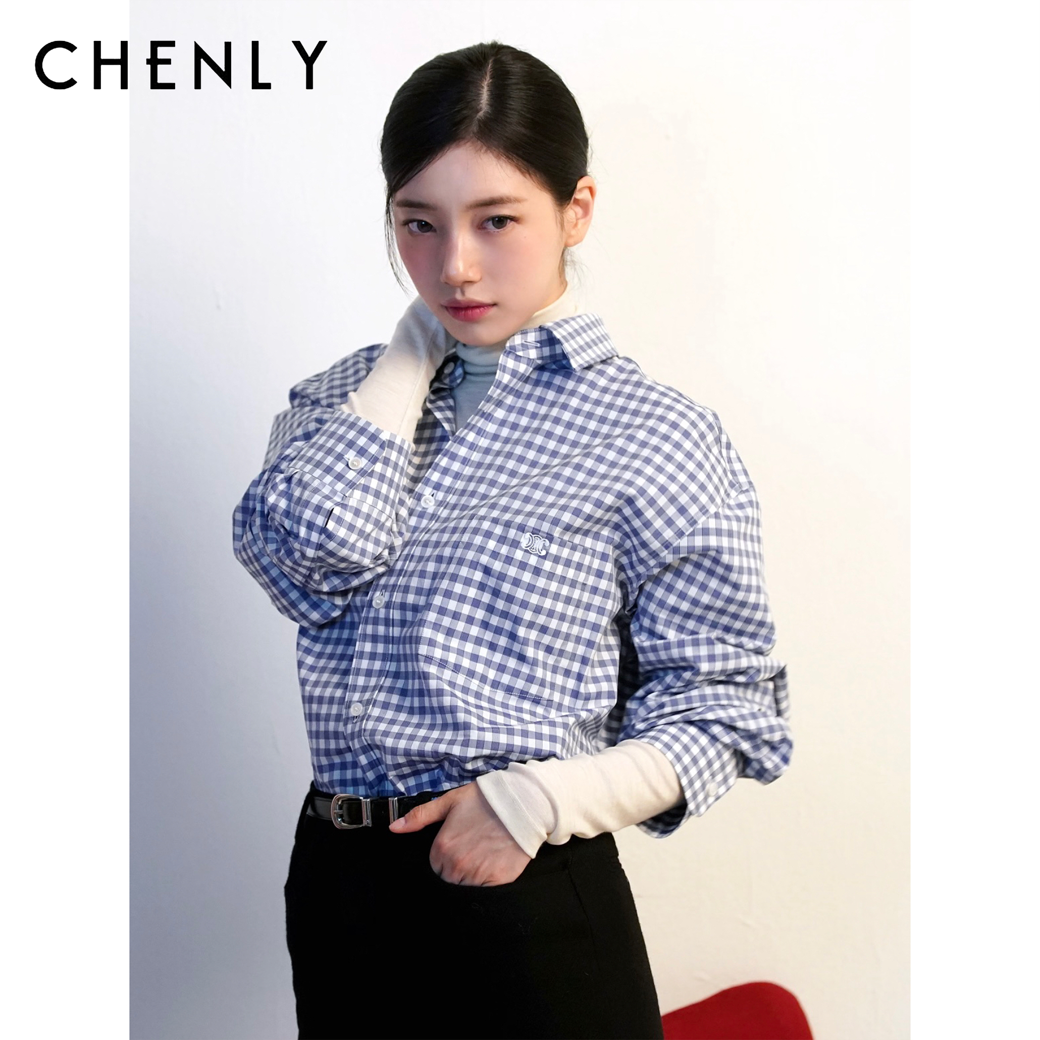 尘衣｜26SS秀智同款短款蓝格衬衫