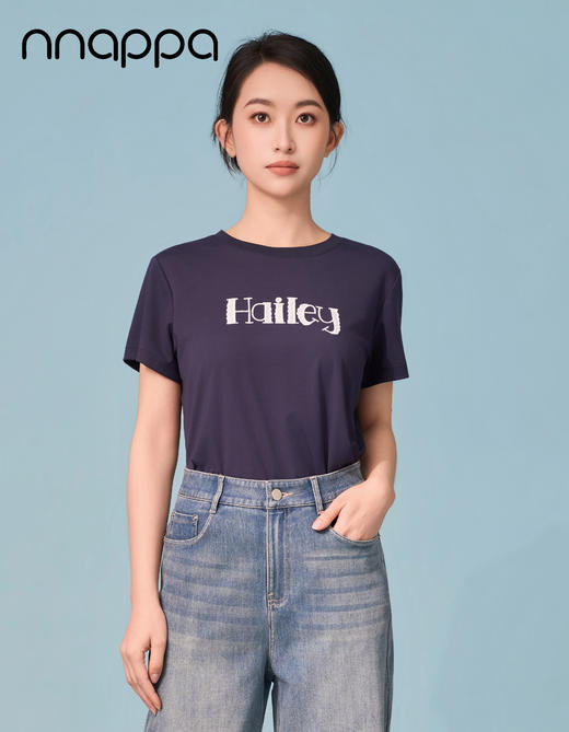 蕾丝绣英文圆领女上衣CA7342 商品图0