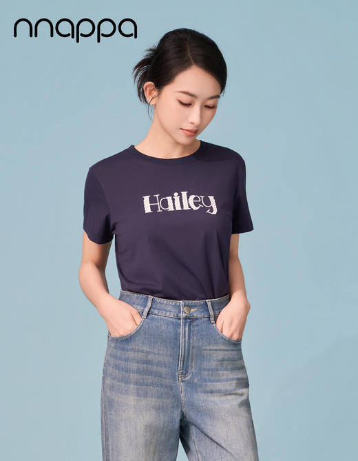 蕾丝绣英文圆领女上衣CA7342 商品图1