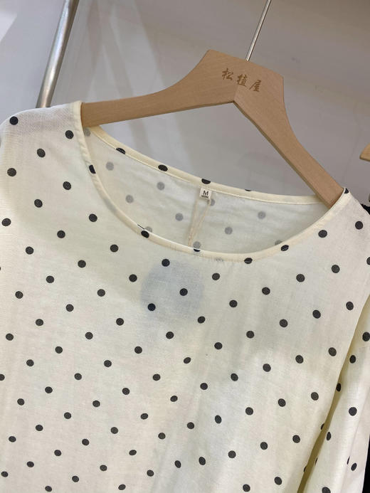 松植屋女款波点圆领七分袖九分裤纯棉纱布睡衣套装 商品图1