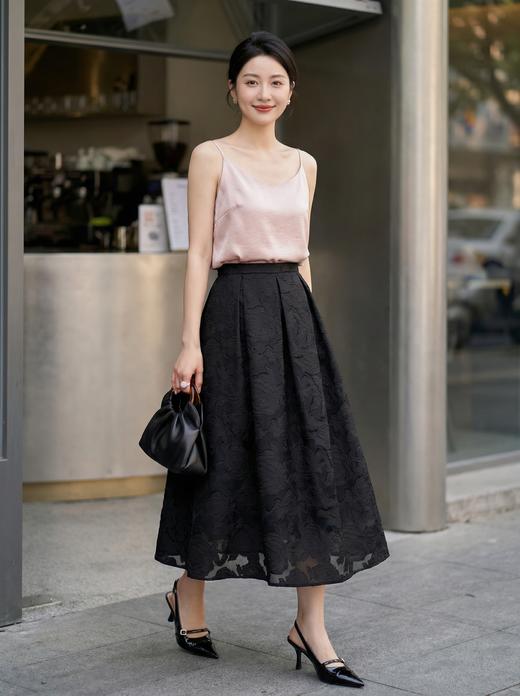 SC2B50 漆黑色 中长裙 四季 通勤优雅立体提花显瘦 高级女装 BERNIEELEN伯妮斯茵 商品图1