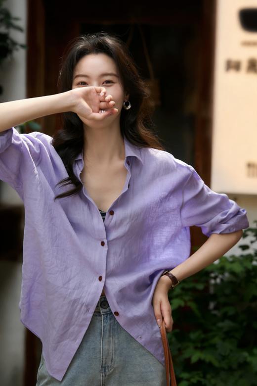 【3-7天发货】松弛感拉满的夏日刚需，烟熏紫&曼波绿天丝亚麻长袖衬衫，显白微宽松版型藏肉，翻领设计修饰脖颈线条，单穿叠穿都高级 商品图1