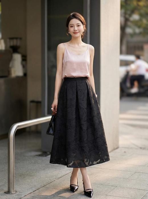 SC2B50 漆黑色 中长裙 四季 通勤优雅立体提花显瘦 高级女装 BERNIEELEN伯妮斯茵 商品图0