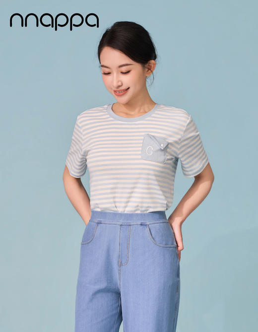 口袋C字条纹圆领女上衣CA7350 商品图3