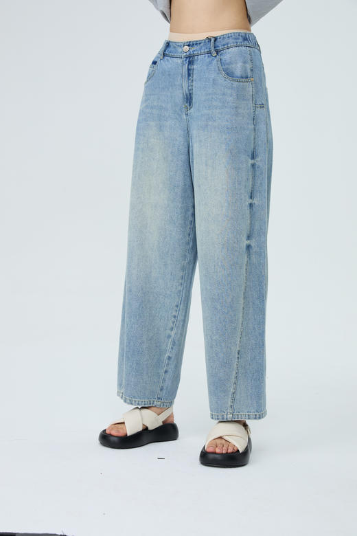 【显瘦爆款】水淼2026春夏新品休闲浅兰香蕉松紧腰薄料软牛仔裤2262 商品图0