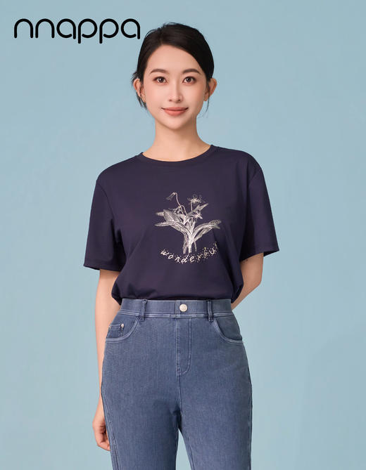 烫珠兰花圆领女上衣CA7347 商品图1