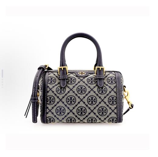 【老花波士顿】TORY BURCH 汤丽柏琦 T Monogram 老花满印 织物拼牛皮革 波士顿包单肩斜挎手提包83970 大号/小号 香港直邮 清关约7个工作日 商品图3