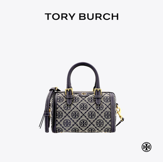 【老花波士顿】TORY BURCH 汤丽柏琦 T Monogram 老花满印 织物拼牛皮革 波士顿包单肩斜挎手提包83970 大号/小号 香港直邮 清关约7个工作日 商品图1