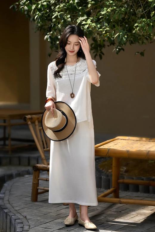 Meline Kaylin「一生浮梦」亚麻天丝短袖/连衣裙，南法假日风，在极简与极繁间成就的高级感【3-5天发货】 商品图7