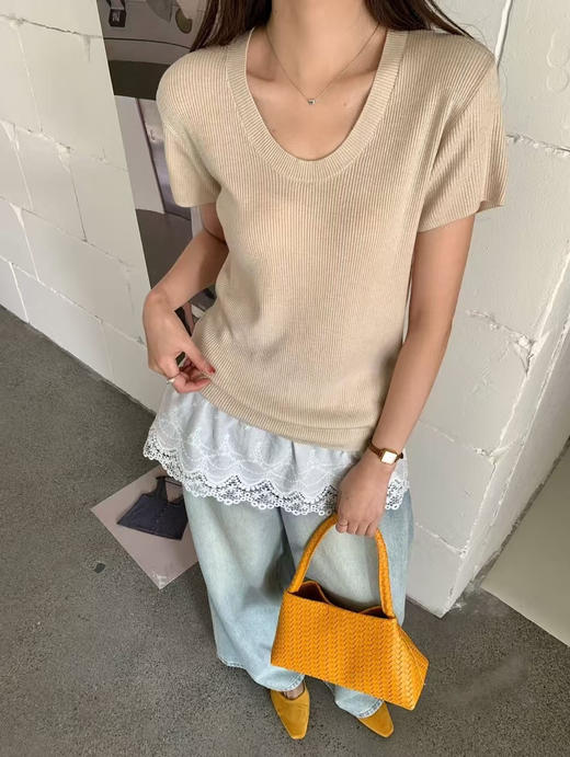 巨显瘦🔥含绵羊毛的神仙针织衫！【NECHEER柏奥玛春夏季U领短袖针织衫2601】，12 色任选闭眼搭✨ 精心配比🌿 商品图4