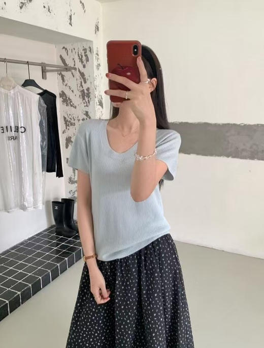 巨显瘦🔥含绵羊毛的神仙针织衫！【NECHEER柏奥玛春夏季U领短袖针织衫2601】，12 色任选闭眼搭✨ 精心配比🌿 商品图5