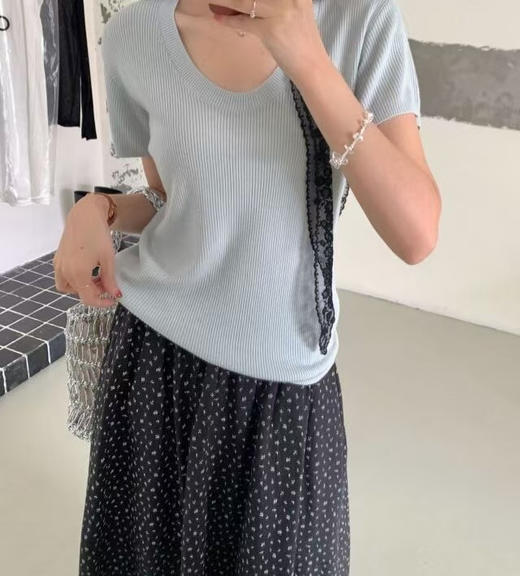 巨显瘦🔥含绵羊毛的神仙针织衫！【NECHEER柏奥玛春夏季U领短袖针织衫2601】，12 色任选闭眼搭✨ 精心配比🌿 商品图2