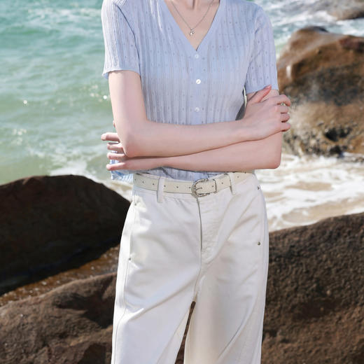 三彩2026新款白色皮质腰带竹节纹针扣压印竹叶纹配国风服饰小众女 商品图3