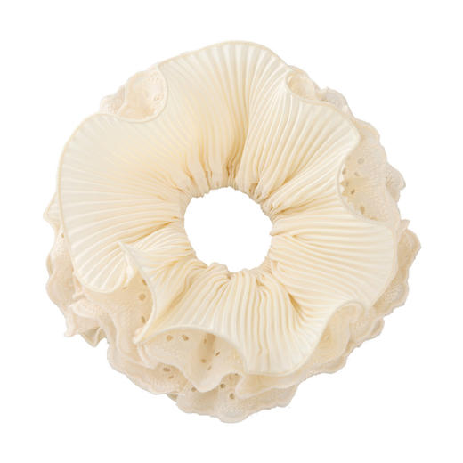 三彩2026新款白色褶皱双层蕾丝发圈荷叶边发绳约会下午茶法式温柔 商品图2