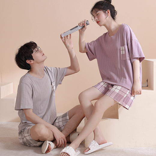 新款新品情侣睡衣夏季棉质短袖薄款大码韩版可爱夏天男士家居服女 商品图1