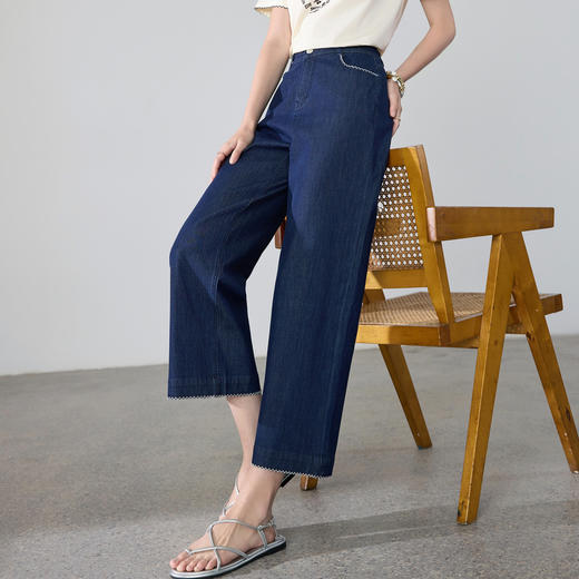 【百图lulu定制】【预售4月13日发】【波浪牛仔裤】浪漫感  波浪边 收边 九分牛仔裤 商品图4