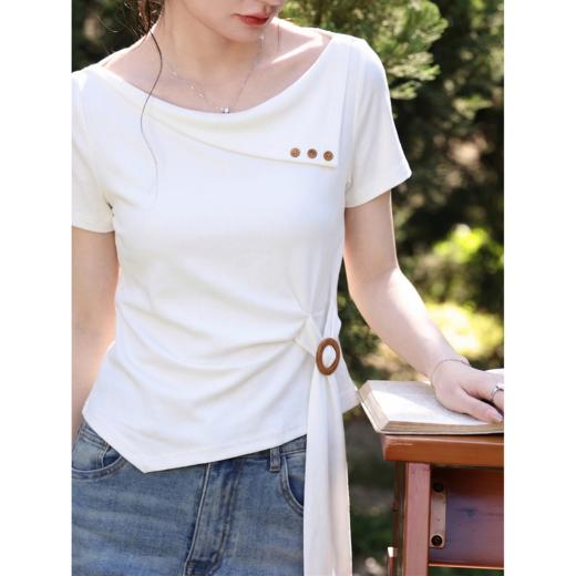 鹿向南【0405/20:00新品】不规则白色T恤短袖 商品图1