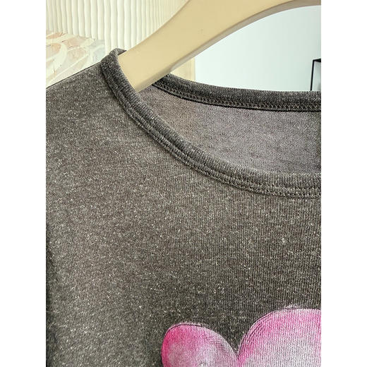 柔软治愈 莱赛尔亚麻混纺短袖T恤美式复古小熊爱心印花T 商品图6