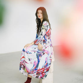 绽放172朵/「余味-2」花仙子*zijun联名系列亚麻印花松紧腰连衣裙