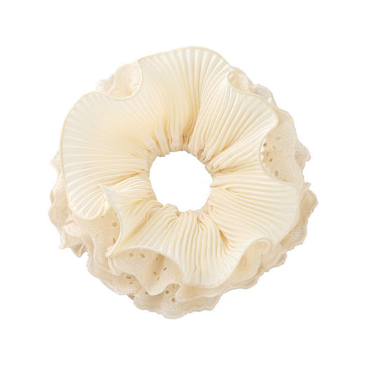 三彩2026新款白色褶皱双层蕾丝发圈荷叶边发绳约会下午茶法式温柔 商品图1