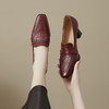 【预售5天】法式复古方头粗跟高跟鞋真皮一脚蹬深口单鞋职业工作鞋通勤女鞋&M6713 商品缩略图1