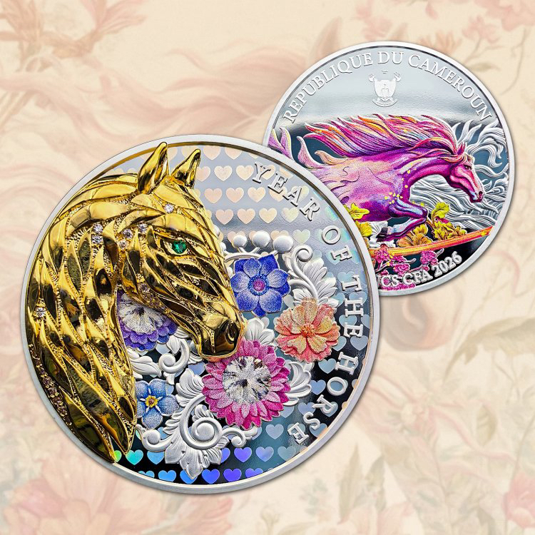 2026喀麦隆马年纪念币 3D立体金马颜值炸裂！带透明外罩、射灯包装盒证书