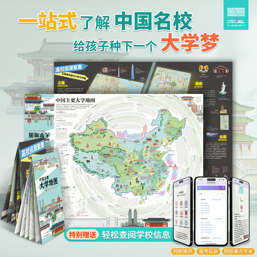 北斗《中国主要大学地图》 | 一图看清全国及区域高校分布、直观又高效、重点院校报考信息、一站式查阅 、附赠优势高校+“优势学科”名录 商品图0